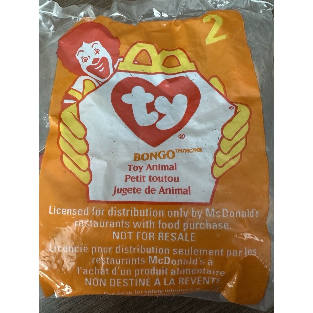 McDonald's Ty Teenie Beanie Baby Bongo The Monkey #2 1998 New Sealed Tag Error